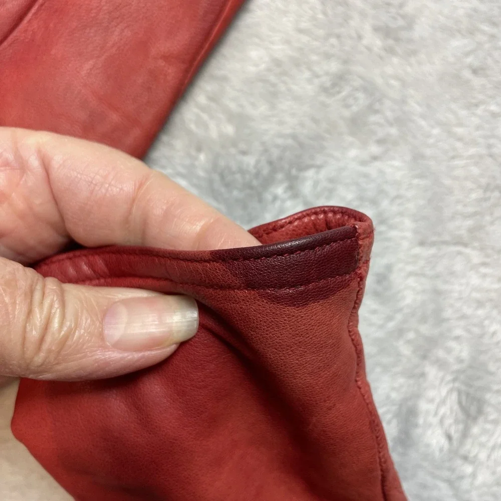 Gloves Intl Womens Leather Gloves Size M Cranberry Fleece Lined Wrist Thinsulate